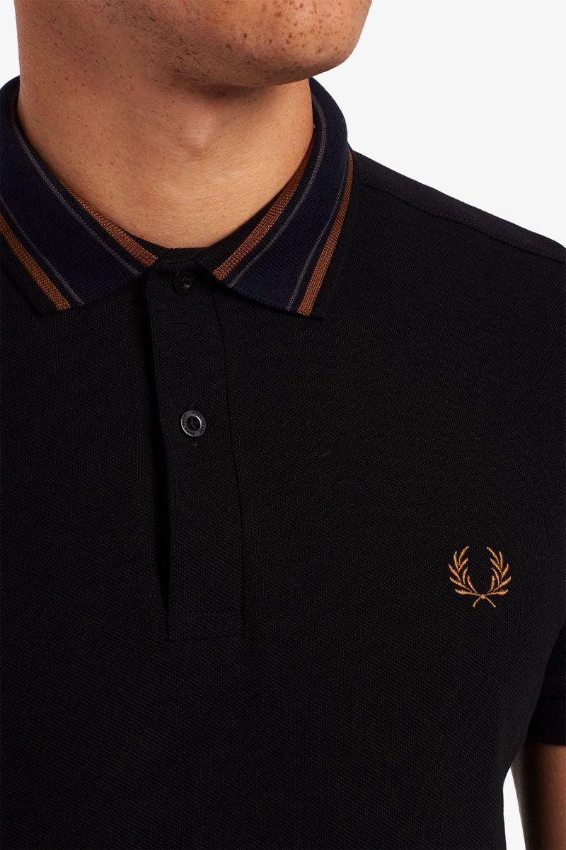 Black Fred Perry Medal Stripe Polo Men's Shirts | PH 1510FDNM